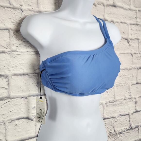NWT Shade & Shore Bikini Top Size 34D Removable Pads One Shoulder Blue Adj Strap - Picture 3 of 13